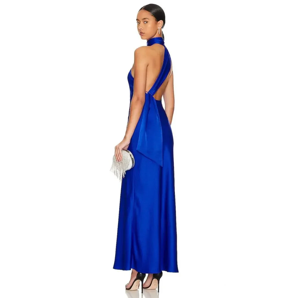 MISHA Alastair Satin Gown Maxi Satin Scarf Gala Formal Evening Prom Party 4